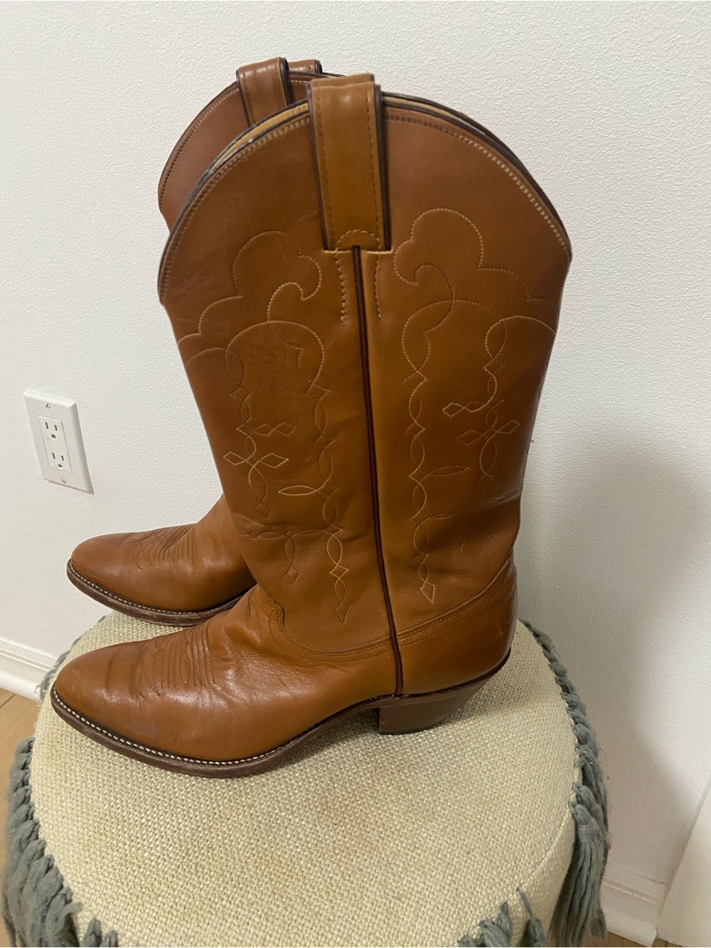 Justin Boots Two-Tone Tan and Brown Leather Cowboy Boots